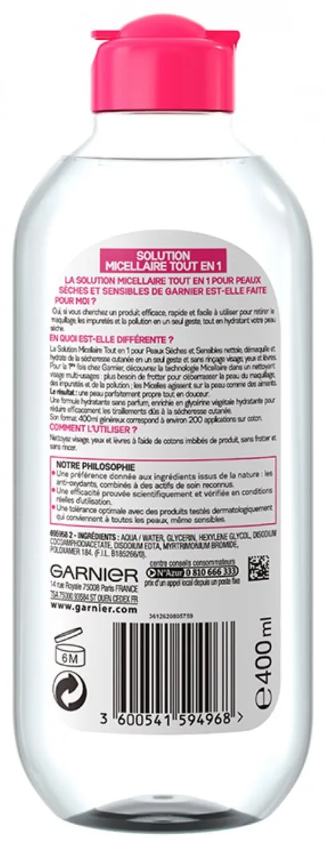 Garnier SkinActive Micellaire Oplossing 400ml - Droge & Gevoelige Huid