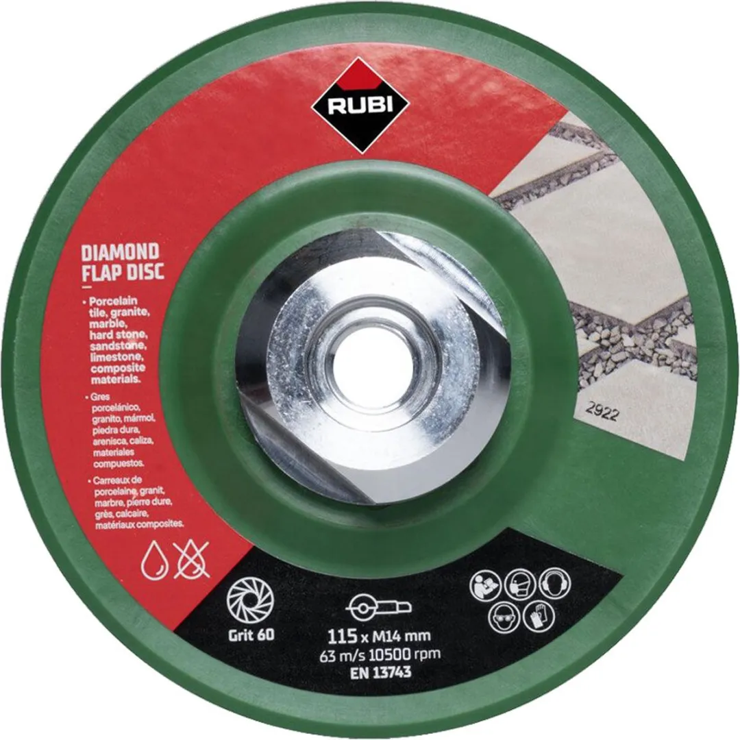 Rubi Flap Disc Diamant Lamellenschijf 115mm Korrel 50/60 - Keramiek/Natuursteen - afbeelding 3 van 4