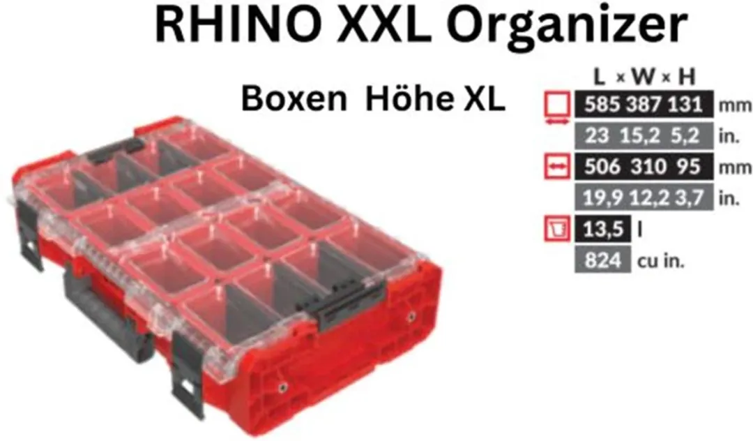 Toolbrothers RHINO XXL Organizer - 8x13,5L dozen - IP66 - Rood/Transparant - afbeelding 3 van 6