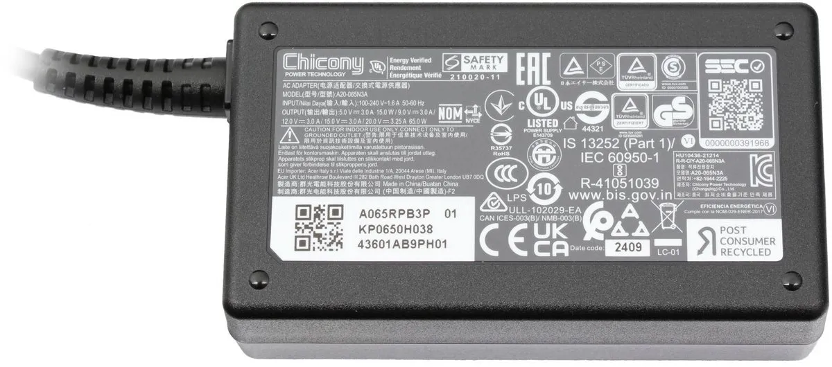 Acer KP.06501.026 USB-C Oplader 65W - Zwart