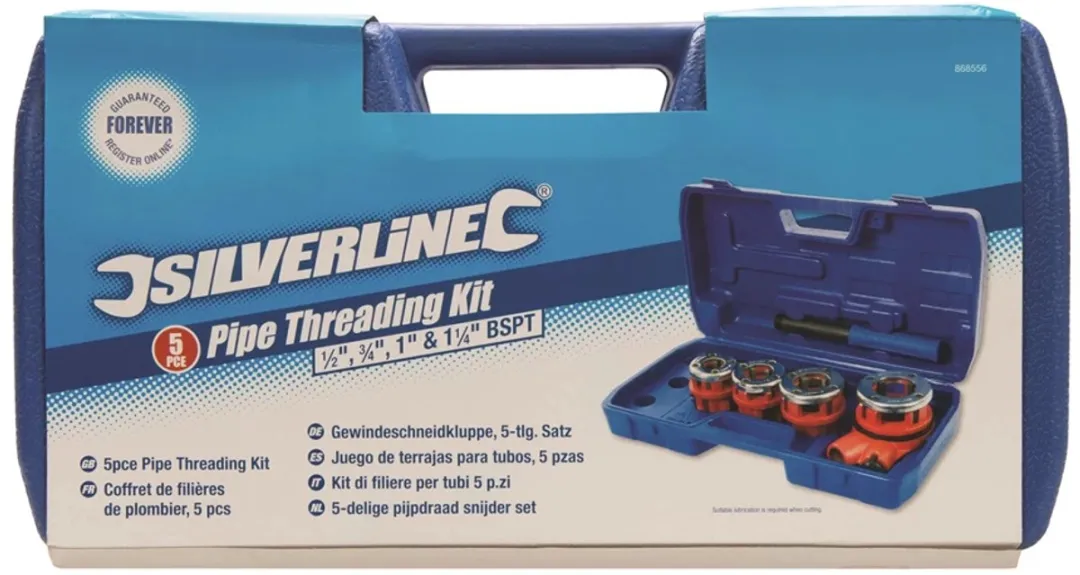 Silverline Pijpdraad Snijder Set 5-delig Ø13-32mm - gietijzeren matrijskoppen - afbeelding 6 van 6