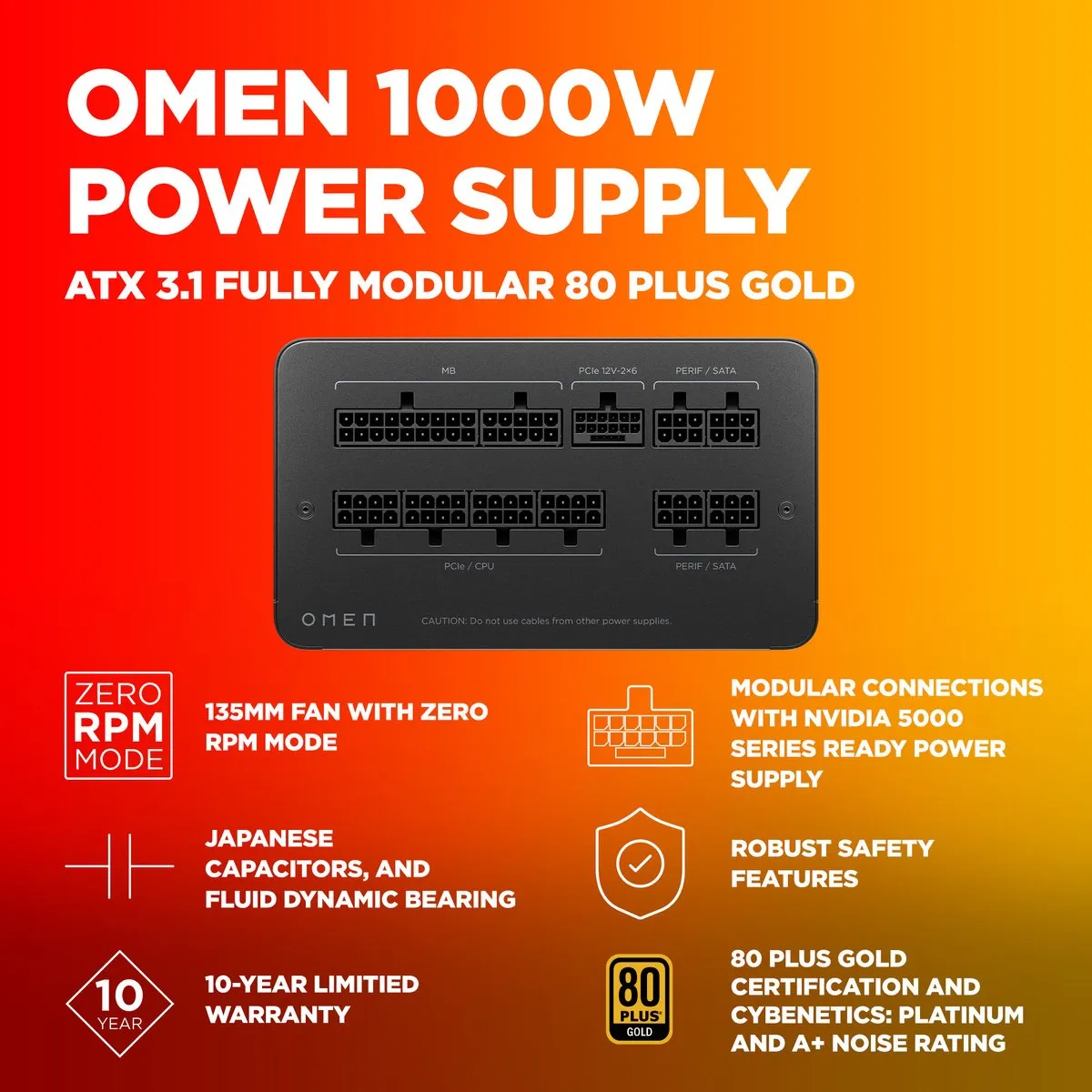 HP OMEN 1000W A4WK3AA ATX 3.1 Voeding - Zwart - afbeelding 6 van 6