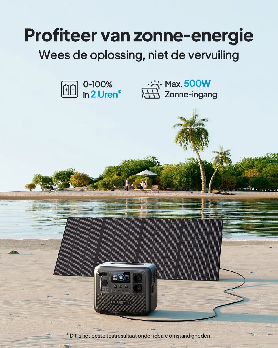 BLUETTI AC70 768Wh 1000W Portable Powerstation-Zonnegenerator-back-up voor Off-grid, Stroomuitval, Camping, Camper