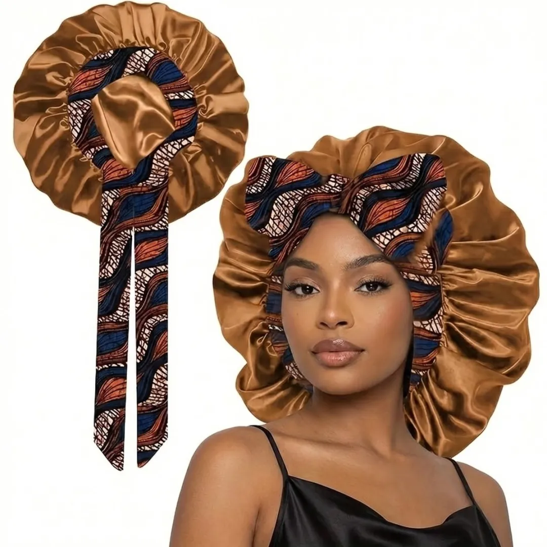 NuveX Goudbruine Satin Haarbonnet