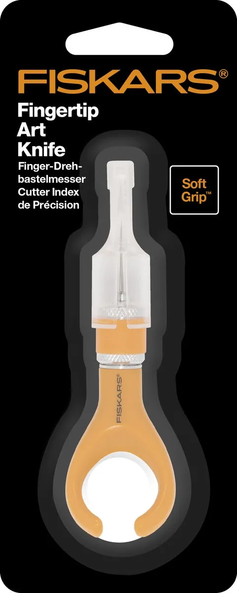 Fiskars Fingertip Knutselmes Oranje 10x3,5cm - 1 Mes + 1 Reservemes