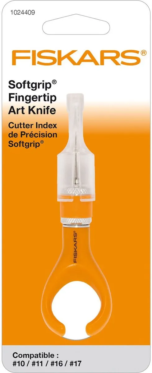 Fiskars Fingertip Knutselmes Oranje 10x3,5cm - 1 Mes + 1 Reservemes