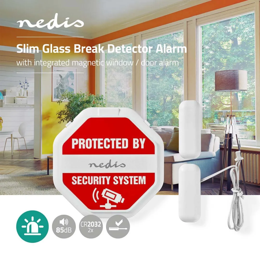 Nedis ALRMGBD20WT Deur- en raamalarm - Glasbreuksensor - 85 dB - Wit