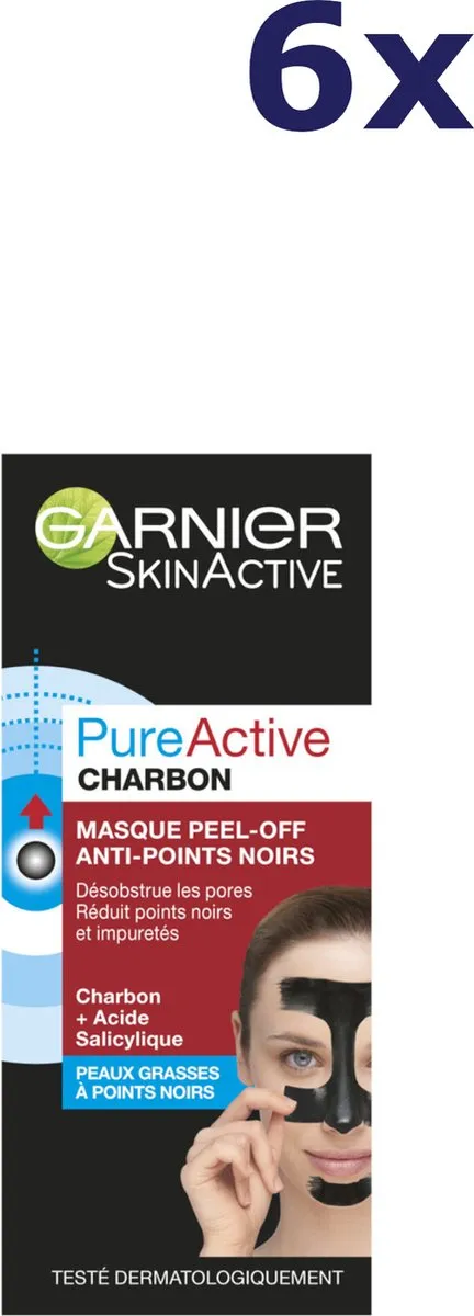 Garnier PureActive Peel-Off Masker Charcoal 300ml - 6 Stuks