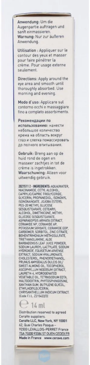CeraVe Verbeterende Oogcrème - tegen Wallen en Donkere Kringen - 14ml