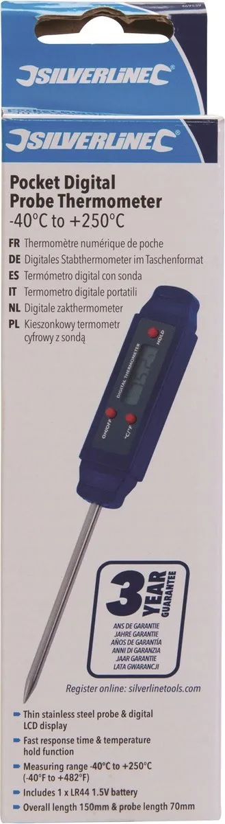 Silverline Digitale Zakthermometer -40°C tot +250°C