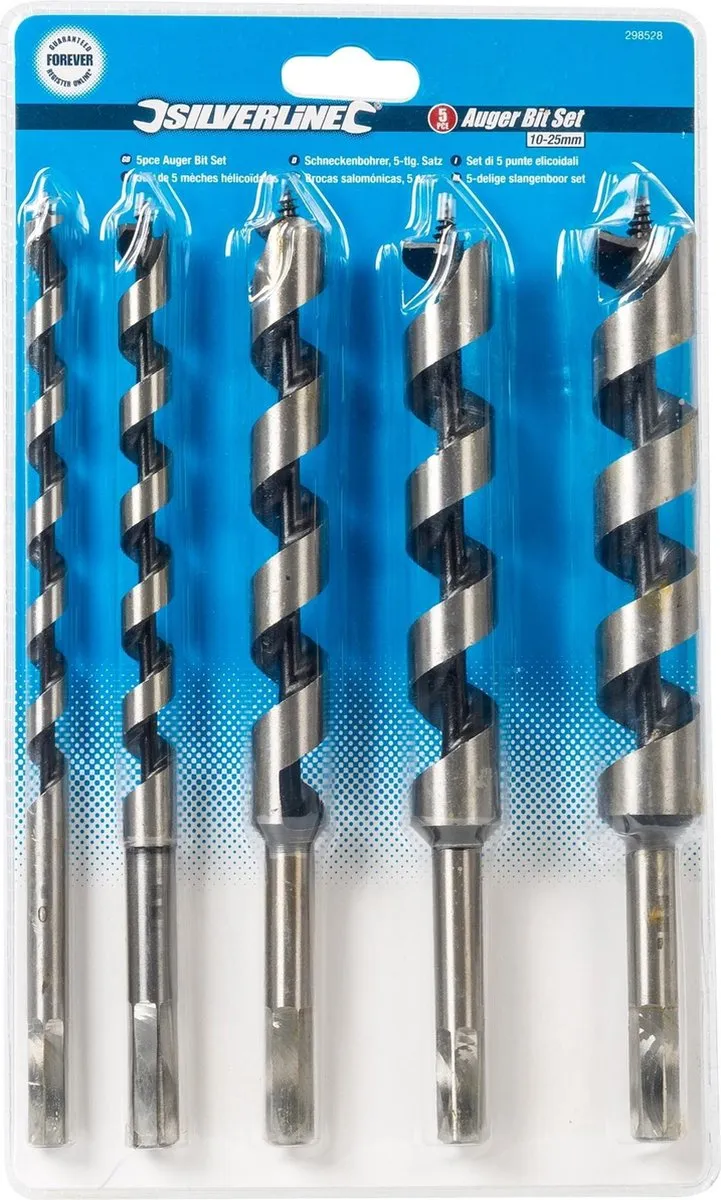 Silverline Slangenboor Set 10-25mm - 5-delig - Gehard Carbon Staal