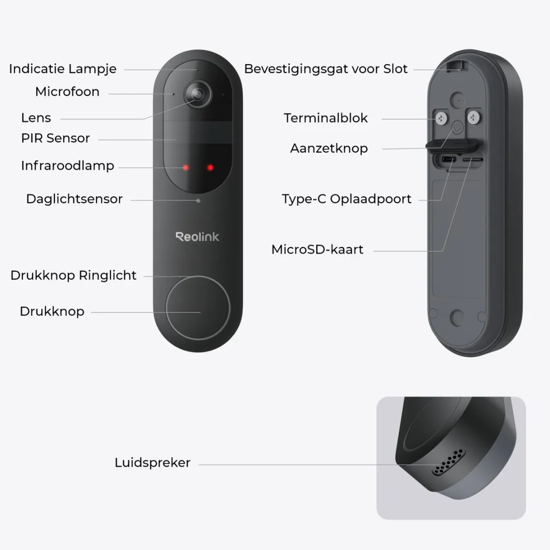 Reolink 2K 4MP Batterij Videodeurbel - 180° Zicht - Zwart