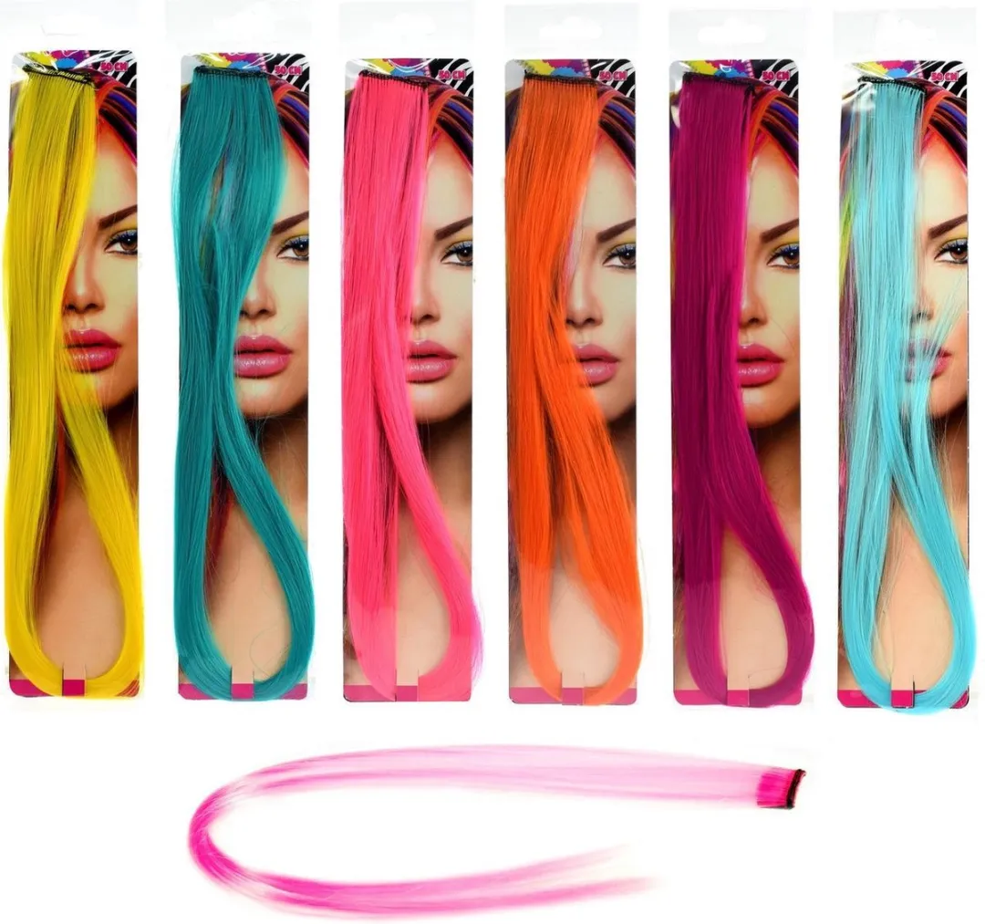 Toi-Toys Fluorescerende Haarstuk 50cm - Geel/Fuchsia/Blauw/Turquoise/Paars/Oranje