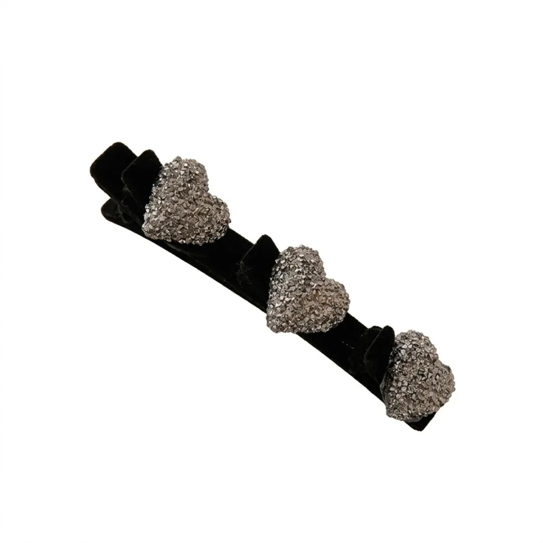 NuveX Zwart Fluweel Haarspeld met Zilveren Glitter Hartjes