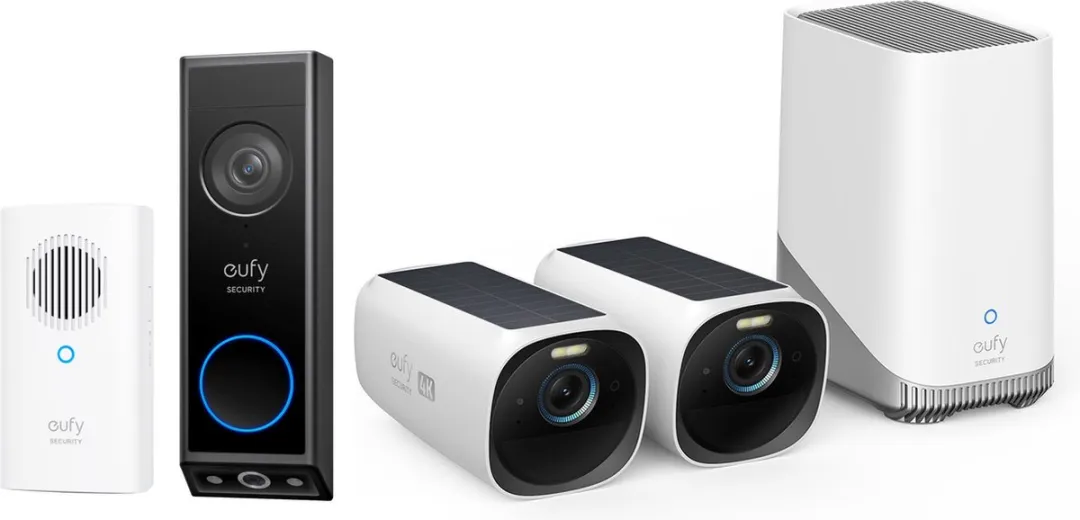 eufy Security - eufyCam 3 Set met 2 camera's met zonnepaneel + eufy E340 2K Draadloze Video Deurbel Inclusief Chime - Accu - Zwart