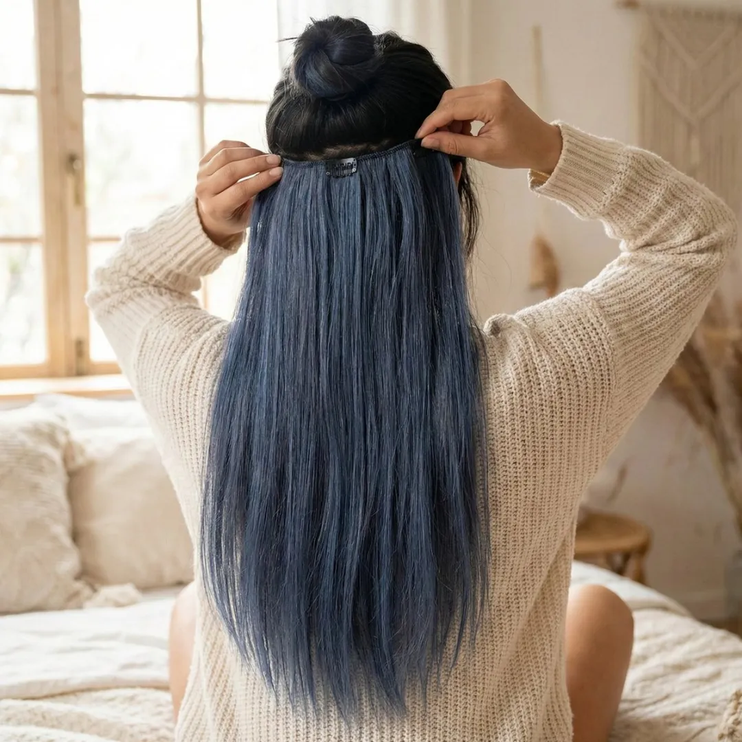 NuveX Blauw Clip-in Haar Extensies - Synthetisch - Blauw