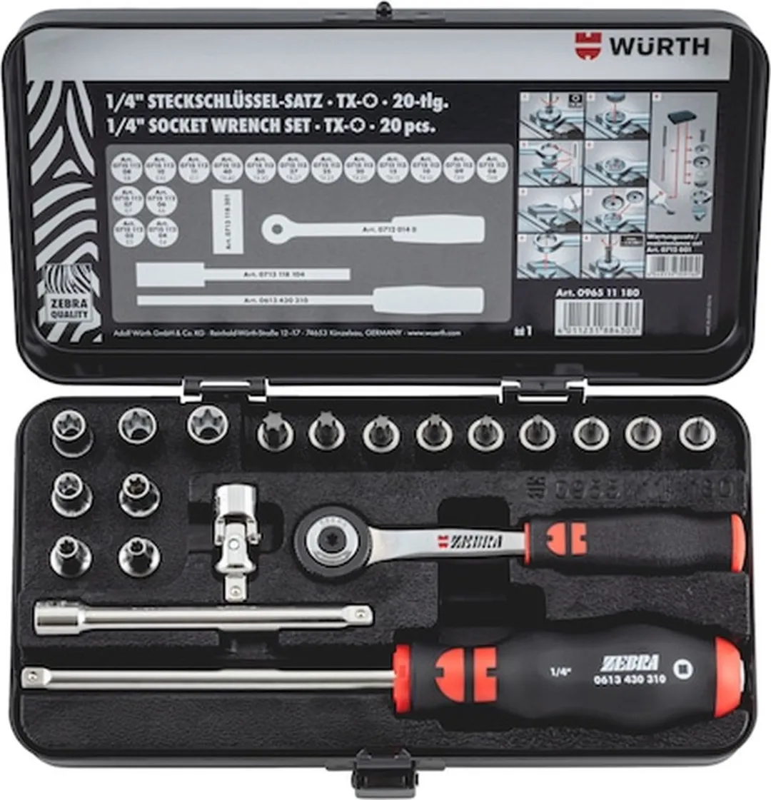 Würth 1/4" Dopsleutels Assortiment TXDOPSLEUTEL-ASS-1/4IN-TX-20DLGZEBRA