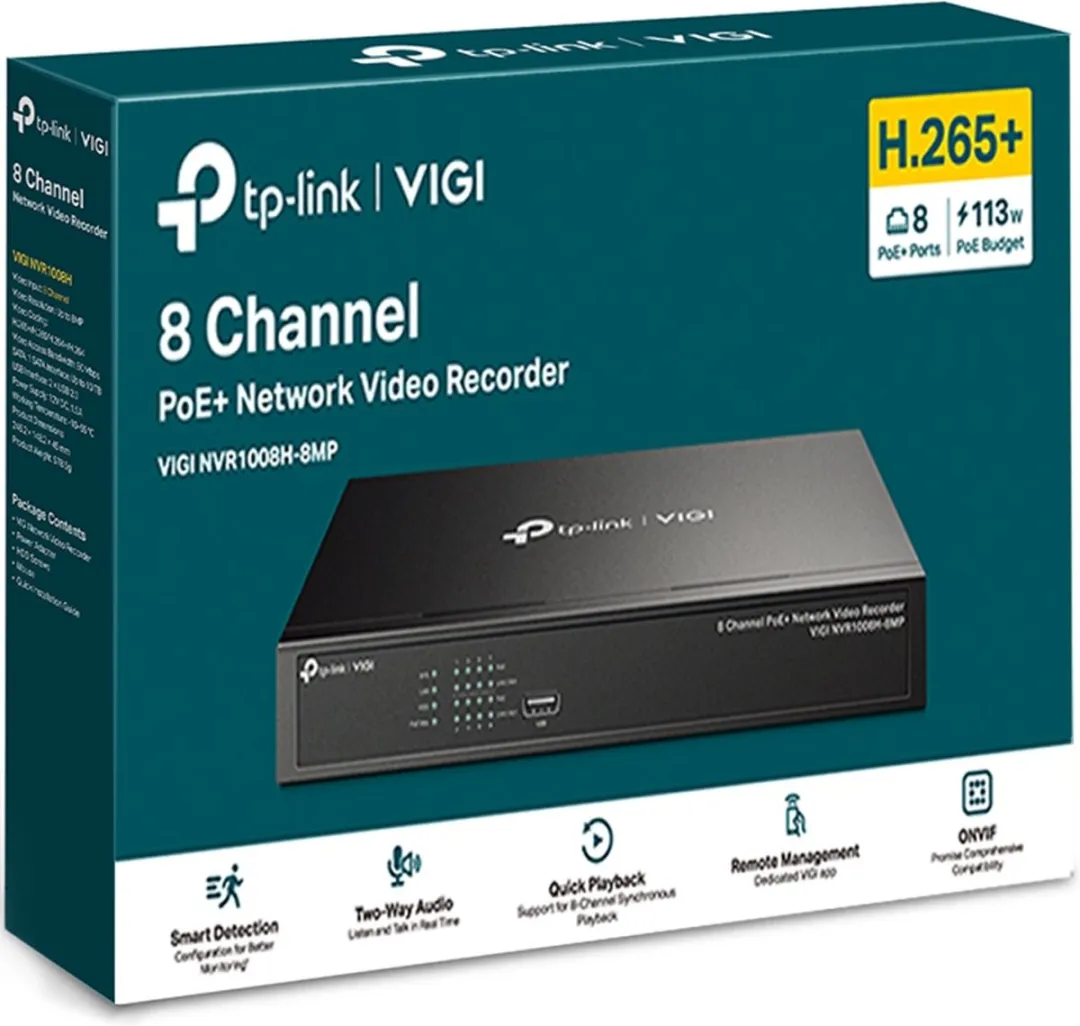 TP-Link VIGI NVR1008H-8MP NVR - 8 Kanalen - Zwart