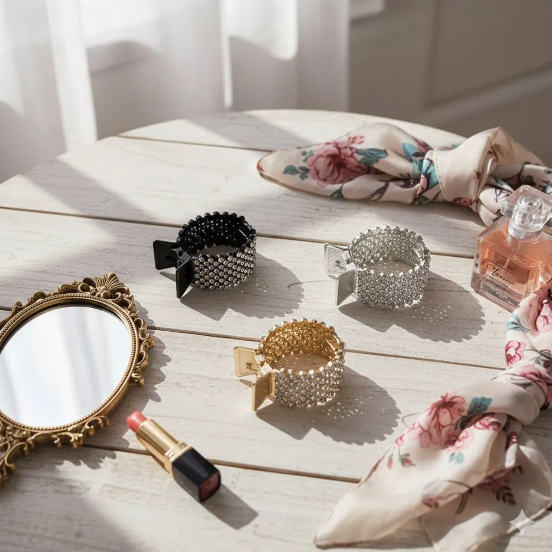NuveX Strass Haarclips Set - 3 Stuks - Zwart/Goud/Zilver