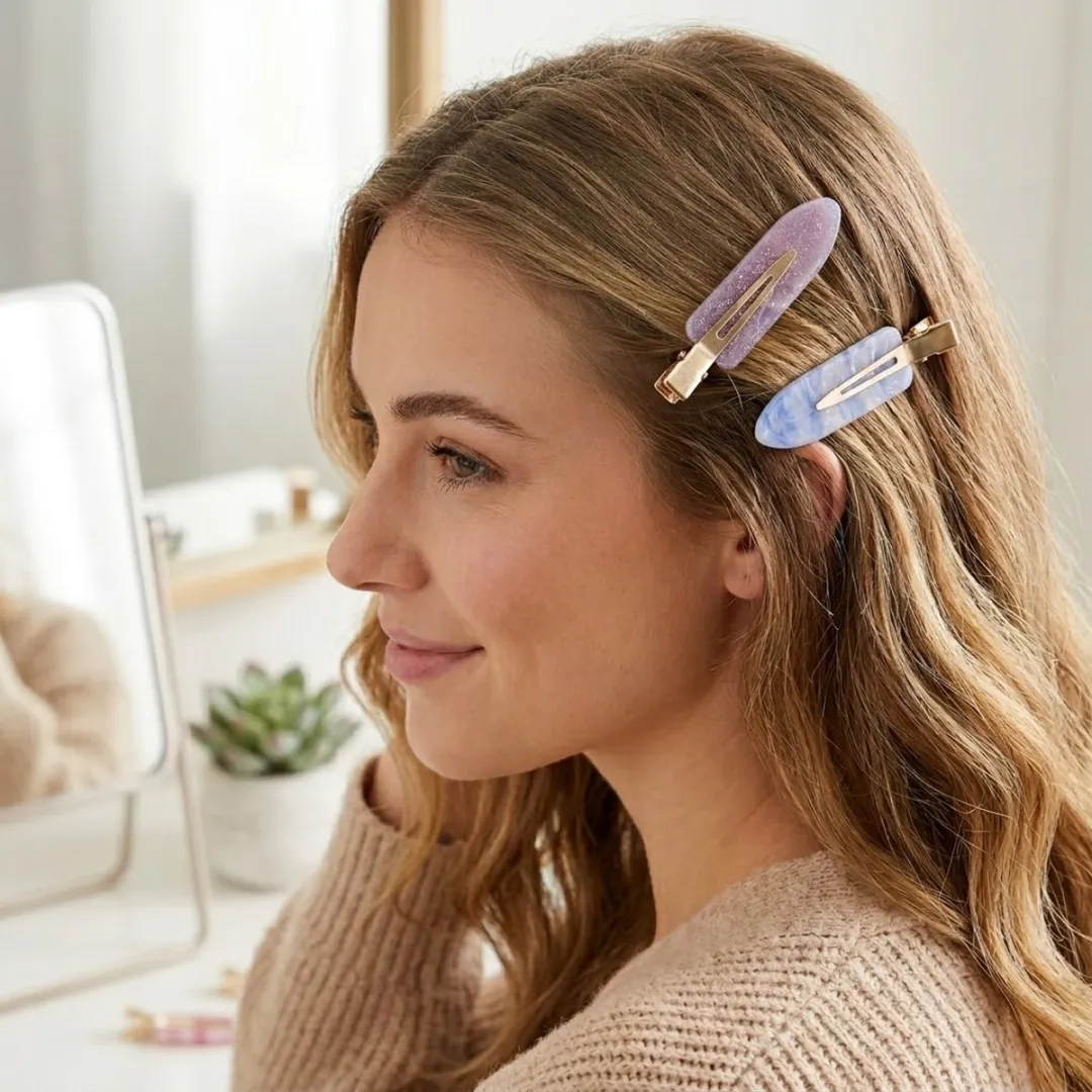 NuveX Haarclips Set 4 Stuks - Goudkleurig - Marmerlook Pastel Roze/Paars/Blauw