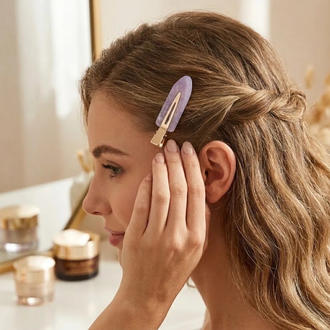 NuveX Haarclips Set 4 Stuks - Goudkleurig - Marmerlook Pastel Roze/Paars/Blauw