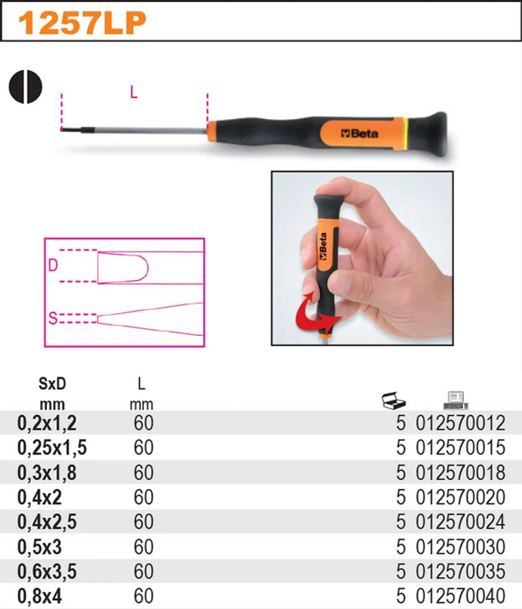 Beta Precisie Platte Schroevendraaier 2.5x60mm