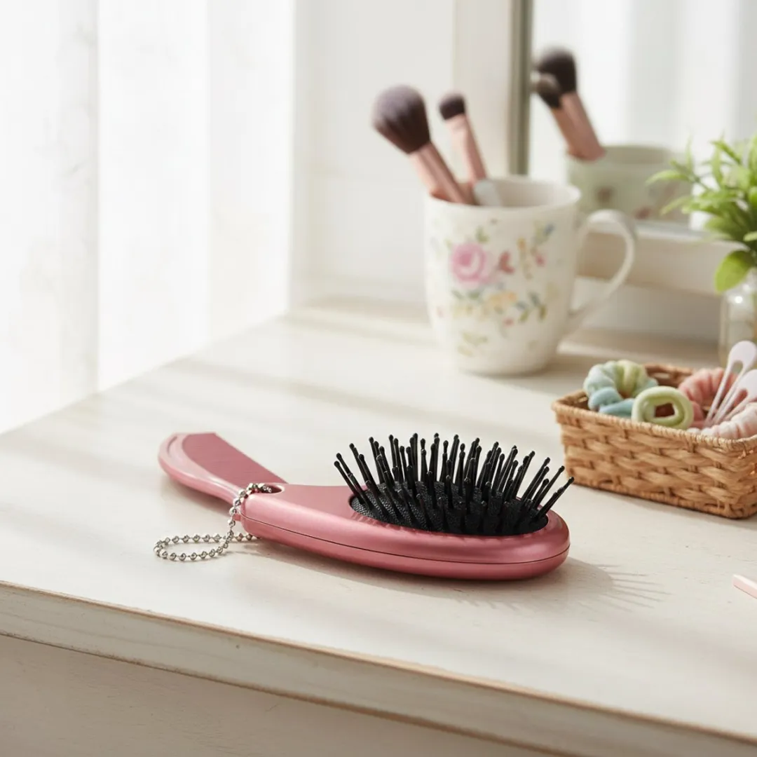 NUVEX Opvouwbare Reisborstel met Kam - Rosé Metallic