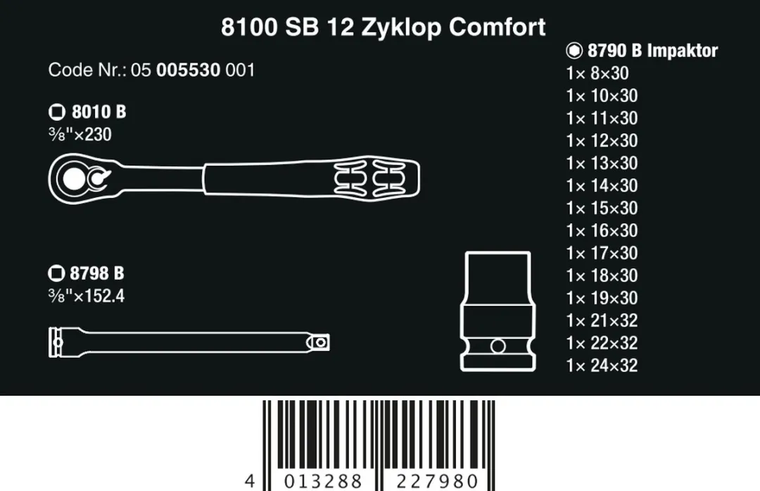 Wera 8100 SB 12 Zyklop Comfort Omschakelratelset 16-delig - 3/8" - Kleurloos