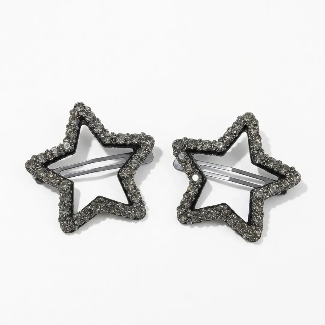 NuveX Zwarte Ster Haarspeldjes - 2 Stuks - Met Strass