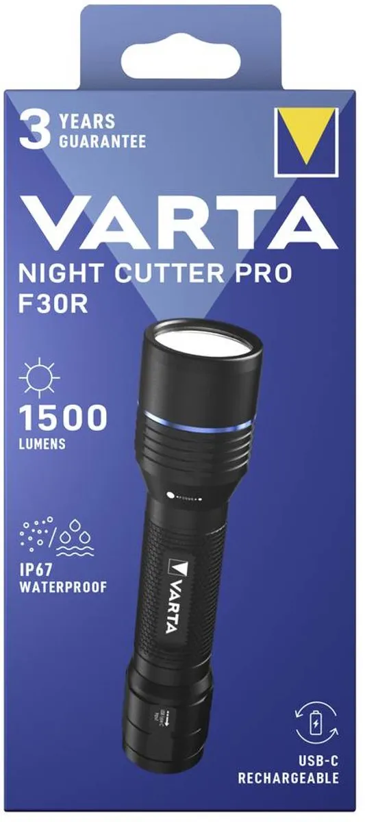 Varta Night Cutter Pro F30R Zaklamp 1500 Lm - Zwart