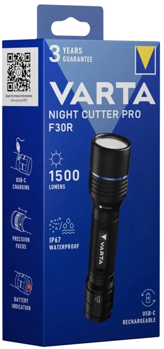 Varta Night Cutter Pro F30R Zaklamp 1500 Lm - Zwart