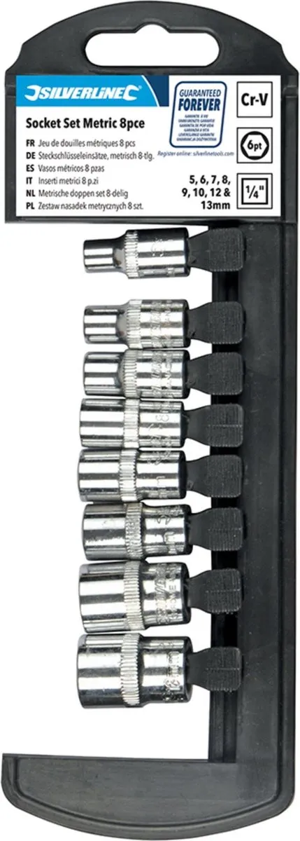 Silverline Metrische Dopsleutelset 5-13mm 8-delig - Chroom-vanadiumstaal