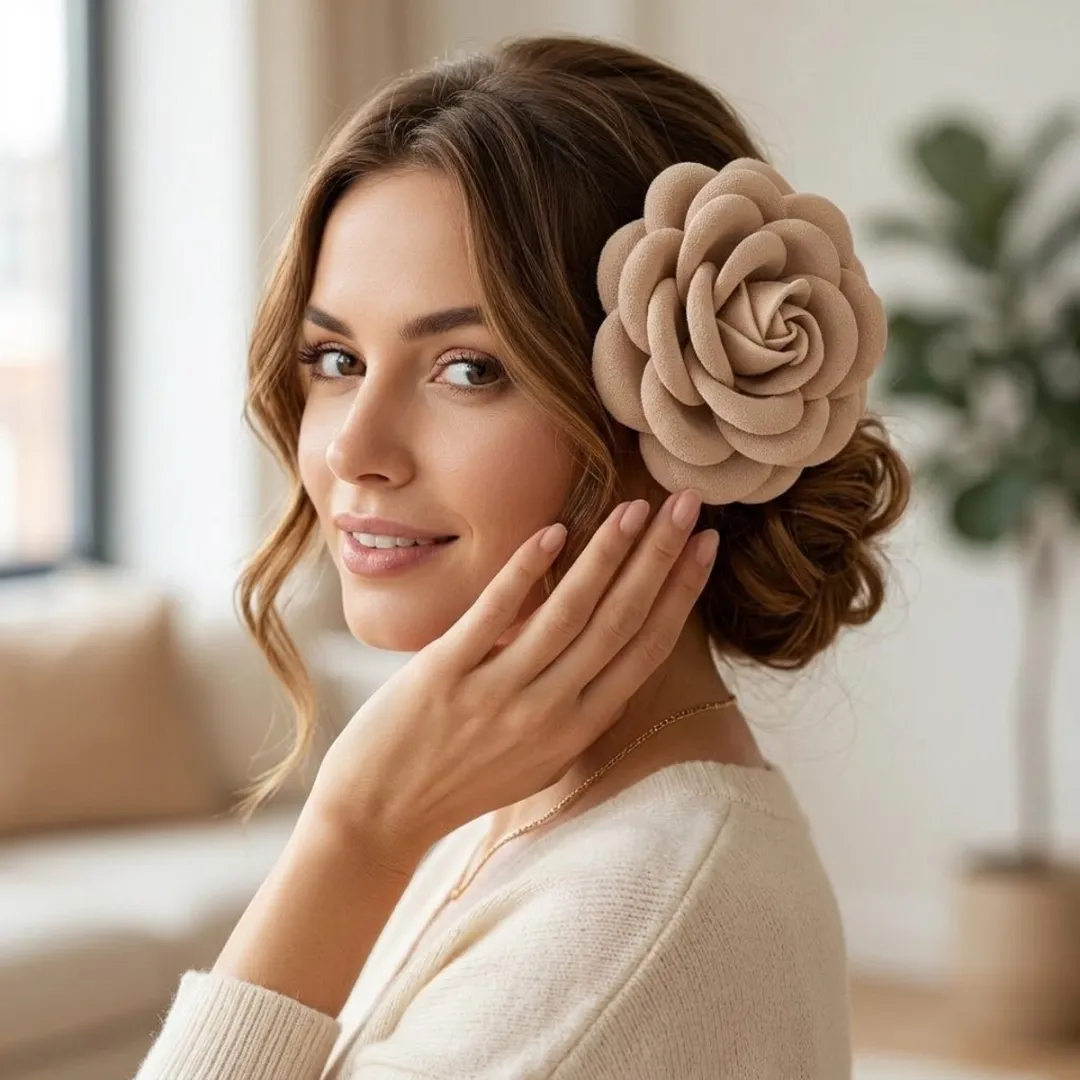 NuveX Bloem Haarclip Beige - Grote Roos