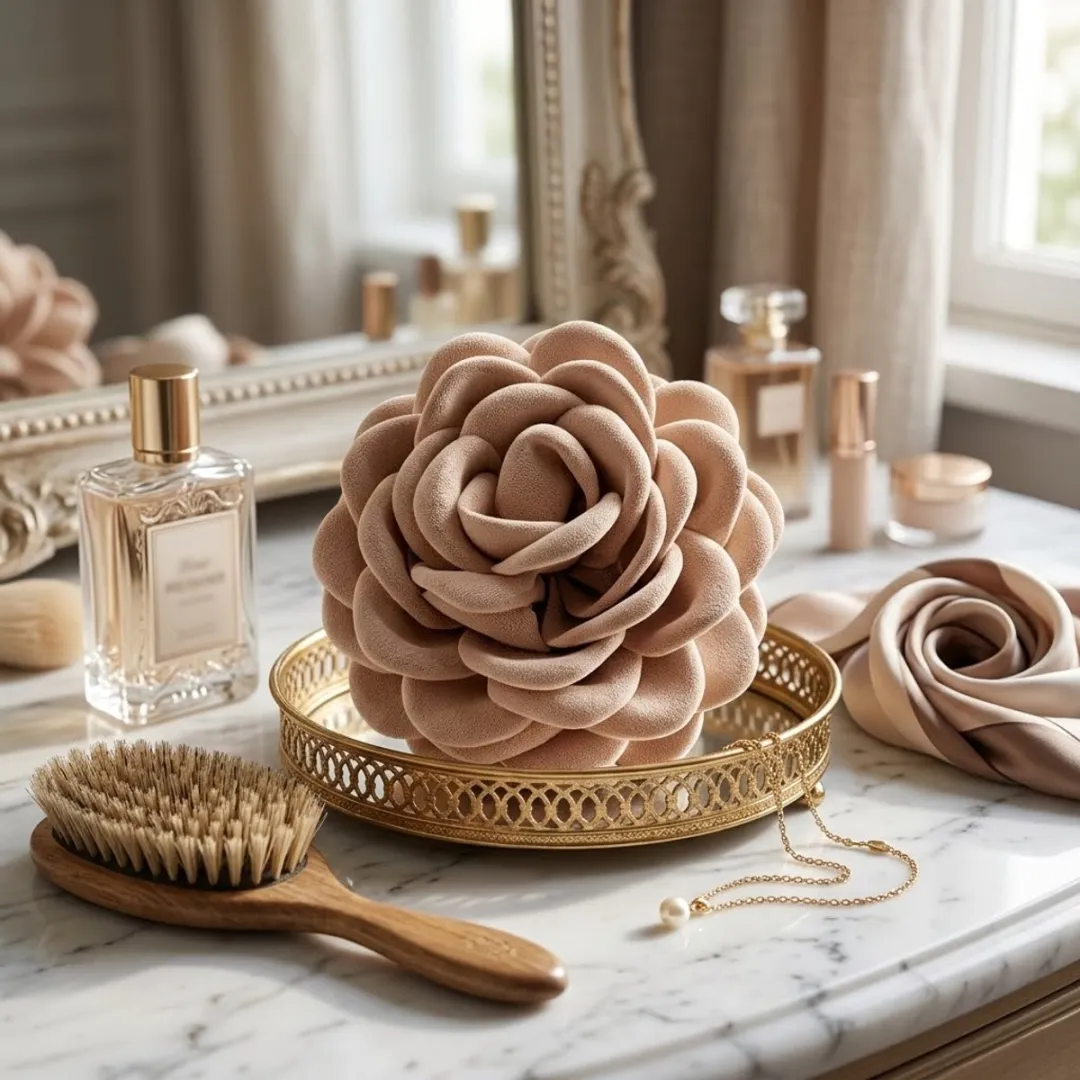 NuveX Bloem Haarclip Beige - Grote Roos