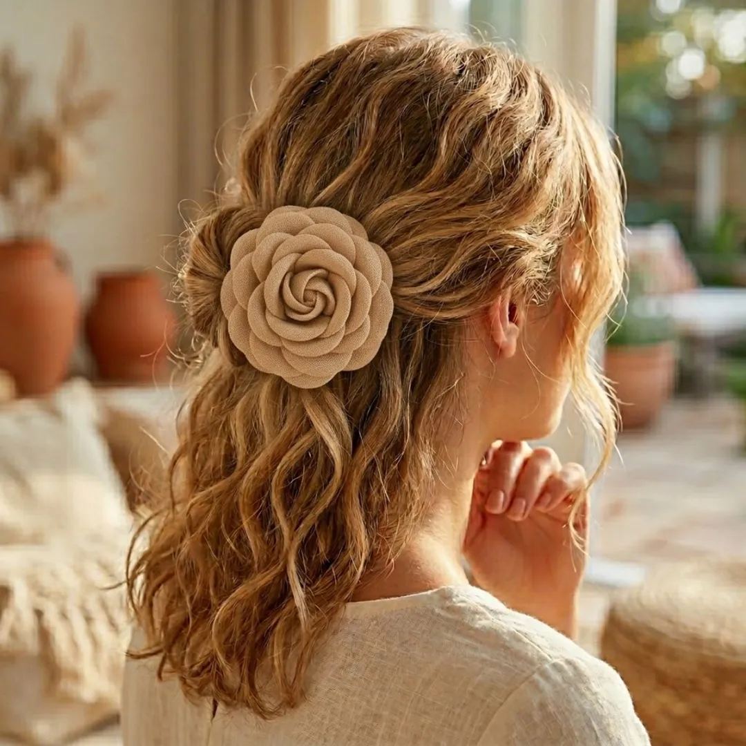 NuveX Bloem Haarclip Beige - Grote Roos