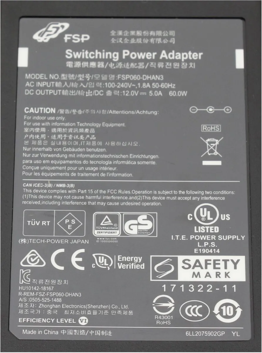 Acer 25.TE1M9.001 Oplader 60W - Zwart