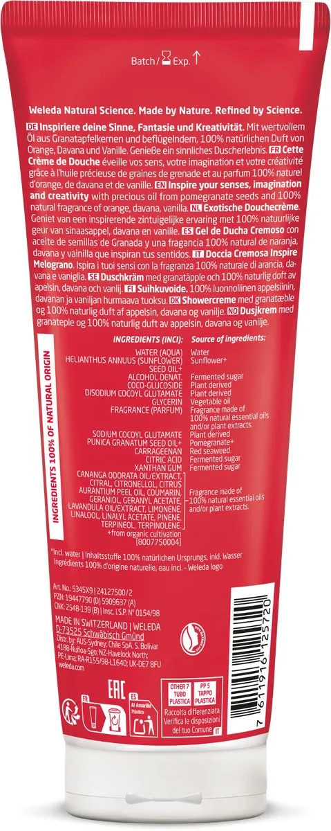 Weleda Inspire Douchecrème Sinaasappel Davana Vanille 200ml