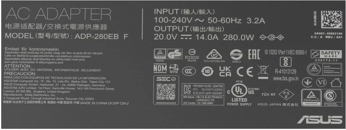ASUS ROG ADP-280BB B Oplader 280W - Zwart