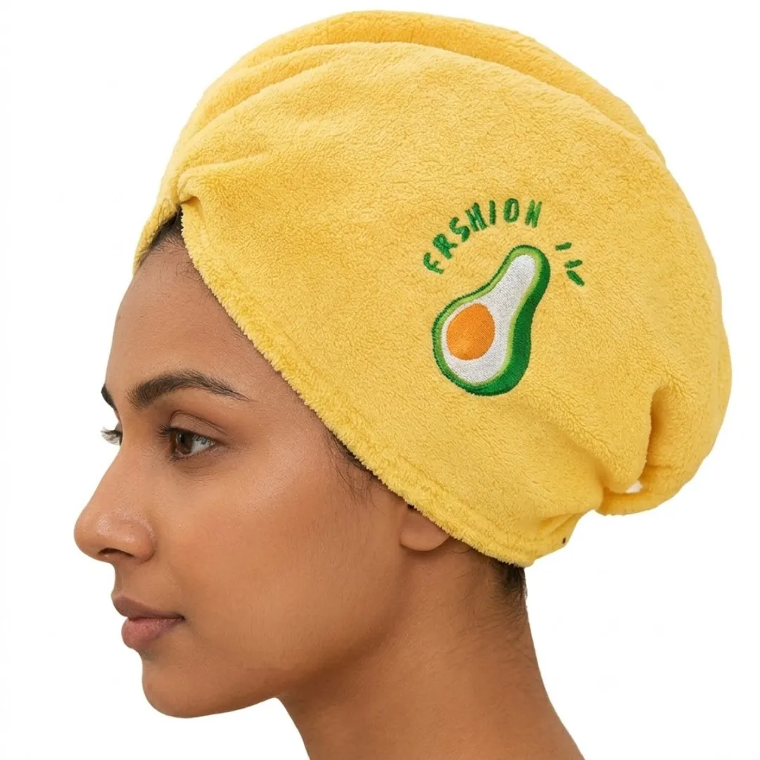 NuveX Gele Microvezel Haarhanddoek met Avocado - Knopsluiting