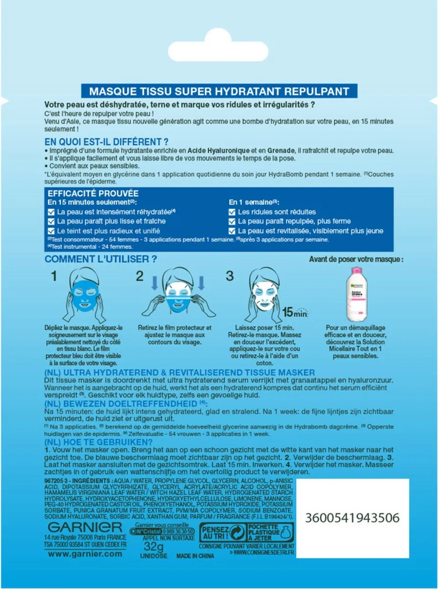 Garnier SkinActive Hydra Bomb Gezichtsmasker Crème - 6 Stuks