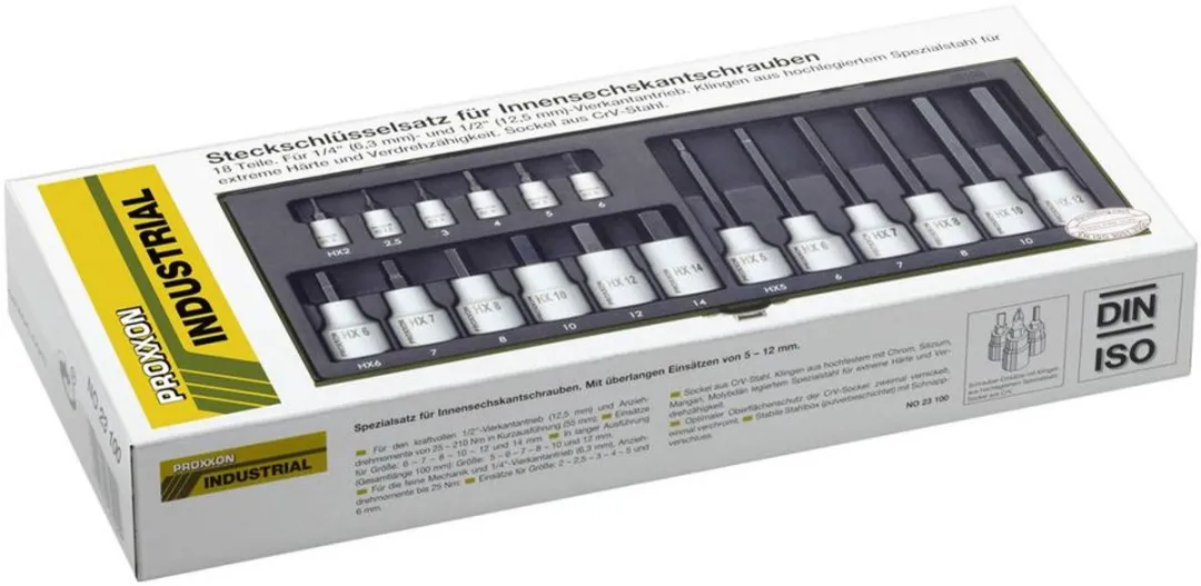 Proxxon Industrial 23 100 Dopsleutel-bitinzetset 18-delig