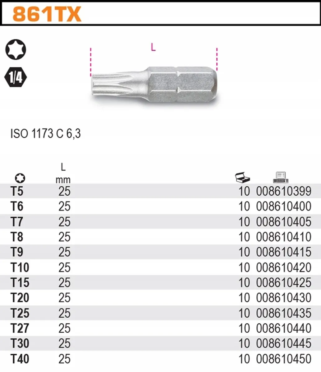 Beta Torx Schroefbit 1/4" T10 - 25mm