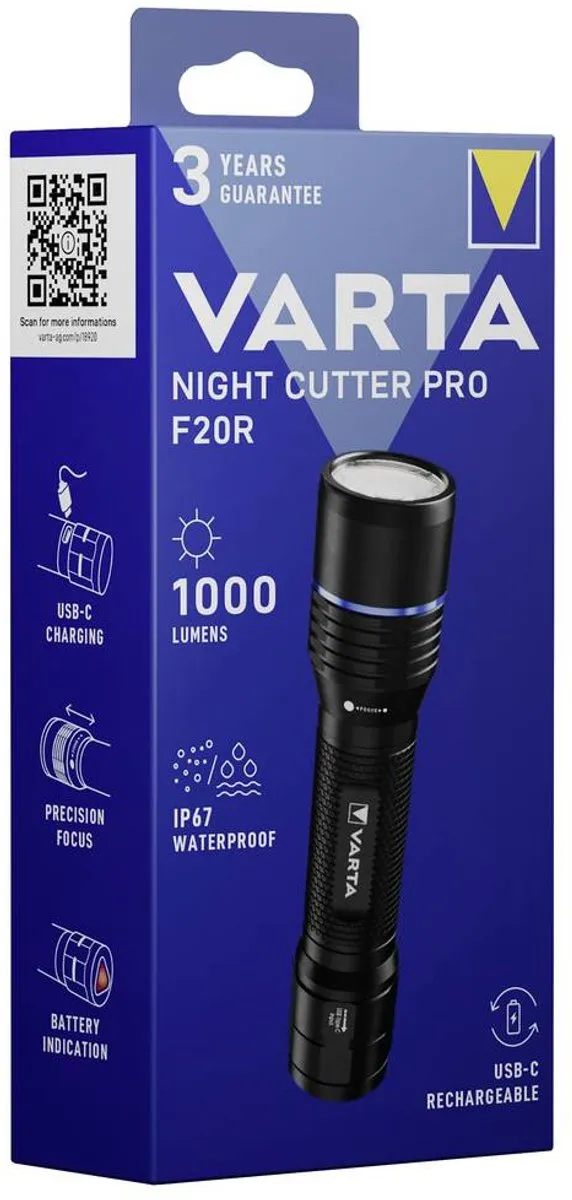 Varta Night Cutter Pro F20R Zaklamp 1000lm - Zwart