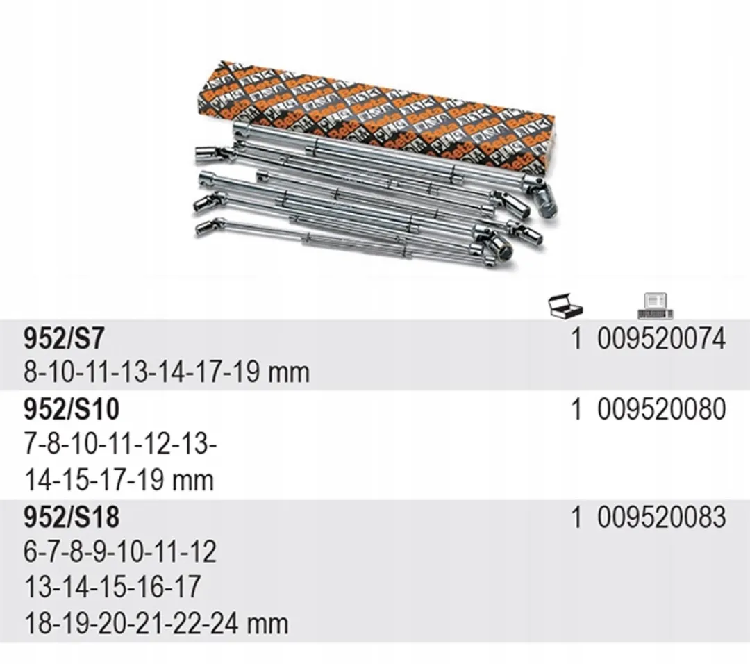 Beta T-sleuteldoppen Cardankoppeling 10-delig 7-19mm