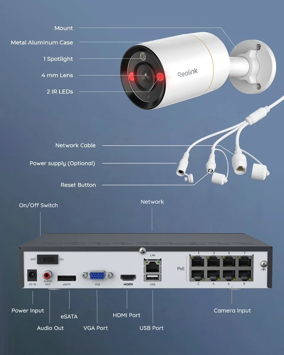 Reolink RLK8-1200B4-A Beveiligingscamera Systeem - 4x 12MP PoE Camera's - 8CH NVR 2TB