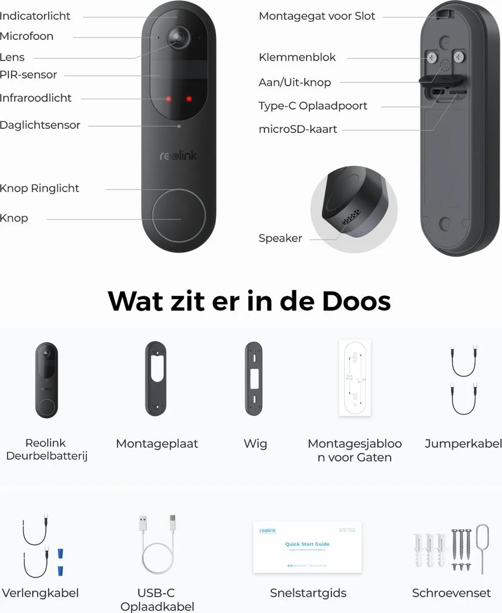 Reolink 2K 4MP Batterij Videodeurbel - Wit