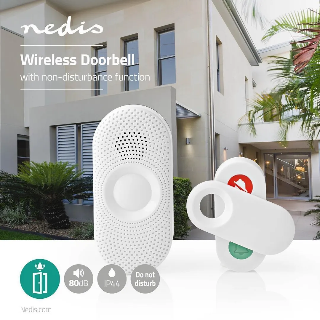 Nedis Draadloze Deurbelset 300m - 36 Melodiën - Grijs/Wit