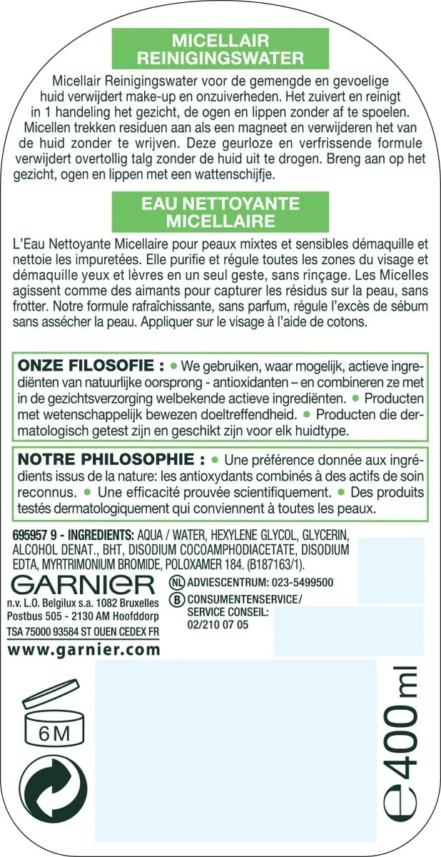 Garnier SkinActive Micellair Reinigingswater 400ml - 24 Stuks