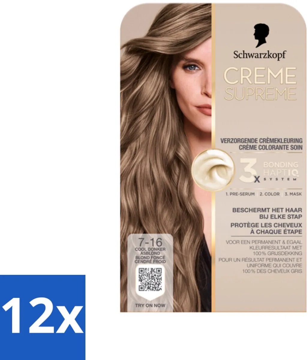 Schwarzkopf Creme Supreme 7-16 Cool Donker Asblond Haarkleuring 245g