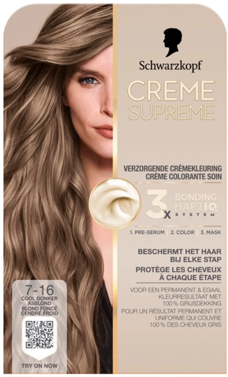Schwarzkopf Creme Supreme 7-16 Cool Donker Asblond Haarkleuring 245g - 12 Stuks